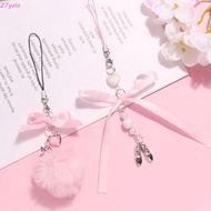 YOLO Y2K Phone Chain, Y2K Pink Hairball Mobile Phone Lanyard, Phone Accessories Sweet Ribbon Ballet 