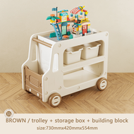 SG STOCK - 4 in 1 Mini Bus Storage 4 wheel Kids Storage Bookshelve Cabinet Block Toys Panel Blocks Table Toys Organizer Space Saver Study Table Storage Box Coffee Table Side Table Bookshelf Side Table Wheel Storage drawer Bed Side Table