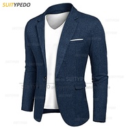 Fashion Navy Blue Jacket For Men Evening Dinner Formal Costumes Wedding Banquet Groomsman  Slim Fit 