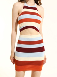 Cider Striped Cut Out Knitted Dress