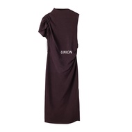 Union Aetna Project 25 Spring Summer Slim Fit Pleated One Piece Dress Purple Plum High Waist Silk Bl