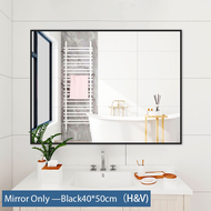 LALA【No drill】Bathroom Mirror Aluminium Mirror Deco Cermin Bilik  Mirror Dressing Mirror And Glass Shelf / Mirror Only Toilet Mirror Mandi Square Rack Shelf Tray Wall Mount(Black &amp; White) 浴室镜子
