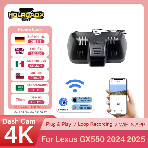 HOLROADX 4K Dashcam For Lexus GX550 (Gen3/J250) Toyota Land Cruiser Prado Gen15 J250 2024-2026 Dash 