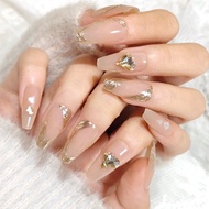 24pcs Long Coffin Shaped Press-On Nails, Luxury Nude Full Coverage Press-On Nails, Handpainted 3D Mi