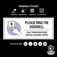 Please Ring the Doorbell. Sila Tekan Butang Loceng Pintu. Premium Sticker Sign Signage. Hand Press Door Bell Button.