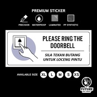 Please Ring the Doorbell. Sila Tekan Butang Loceng Pintu. Premium Sticker Sign Signage. Hand Press D