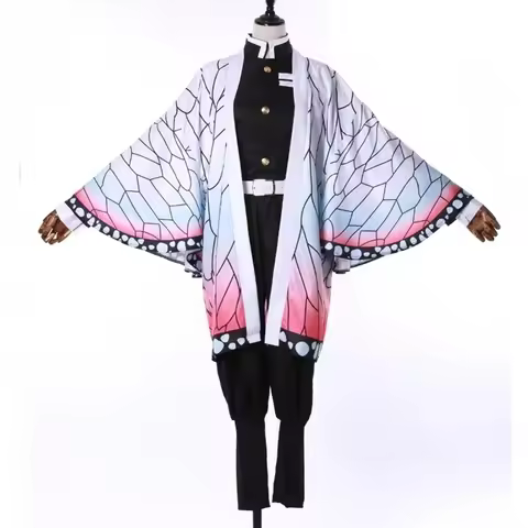 New Shinobu Kochou Anime Cosplay Costume Kanae Women's Uniform Slayer Cloak with Butterfly Clip Adul