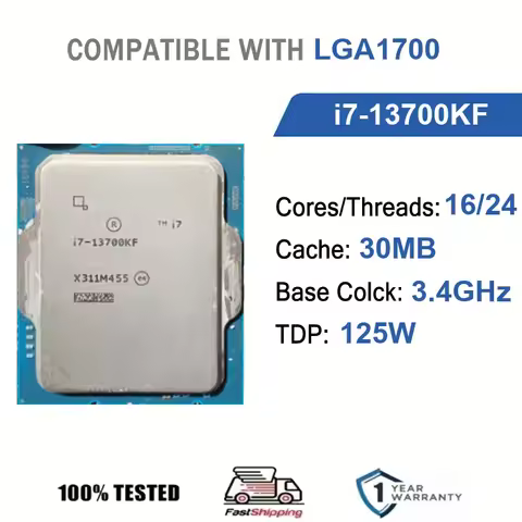 Intel Core i7-13700KF 16 Core 24 Thread 3.4Ghz 125W 30MB Cache 10nm LGA1700 SRK87 DDR4-3200 / DDR5-5