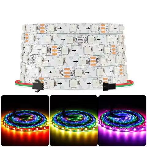WS2812B WS2815 Individually Addressable RGBIC LED Strip 60Leds/m 8mm White PCB Bendable S Shape DIY