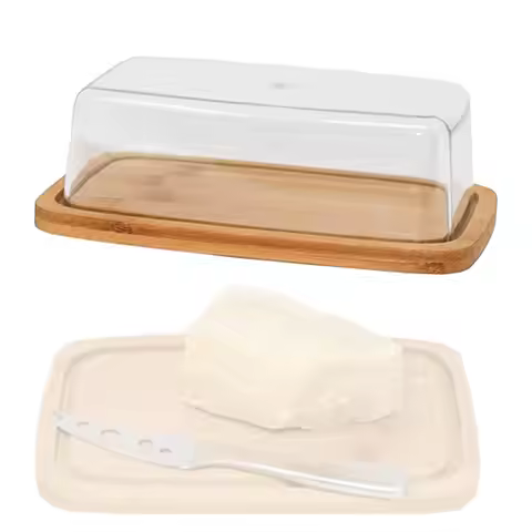 Bamboo Butter Dish Creative Rectangular with Glass Lid for Home