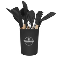 KIRA Silicone Kitchen Utensil set 12Pcs Wooden Handle Spatula cooking utensil set Soup Ladle Turner 