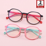 Kids 2 Pairs Lightweight Two-tone Polygonal Sunglasses Blue Light Protection for Boys Girls