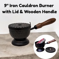 SI 9" Iron Cauldron Burner (Model: BR61) with Lid & Wooden Handle For Incense Use Dia 9cm
