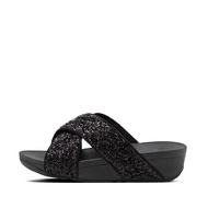 FitFlop LULU Shimmerfoil Cross Slides - All Black (CJ3-090)