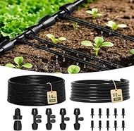 MIXC 1/4" Irrigation Dripline Tubing (100 Ft Roll) with 10Ft 1/2" Main Line, Saving 80% Water, 6" Em