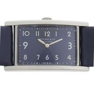 二手 Tiffany & Co. East West 手錶，採用不銹鋼材質，搭配壓花皮革，配有石英機芯、模擬顯示和灰色錶盤。