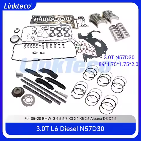 Engine main & con rod bearing Full gaket set piston ring Timing chain kit For 11-20 BMW 3.0T 325d 43