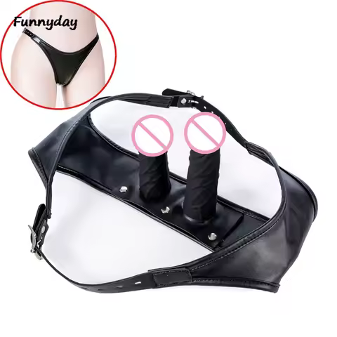 Leather Strapon Harness Panties Strap On Silicone Double Dildo Anal Butt Plug For Women Lesbian Mast