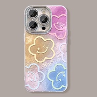 Cute Flower Smiley Face Pattern Phone Case For iPhone 16/15/14/13/12 ProMax with Lens Film Design 16
