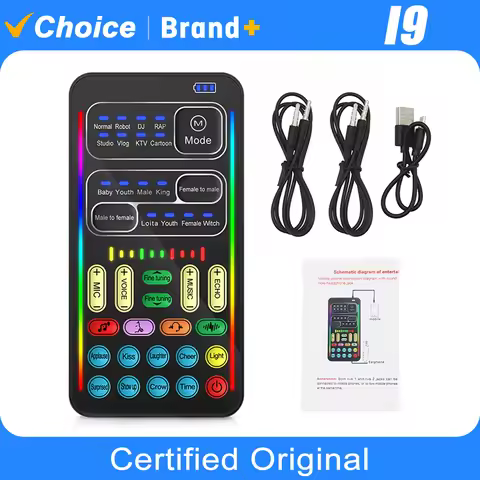 i9 Voice Changer Mini Multiple Audio Effect Bluetooth-Compatible Live Sound Cards Ultra-Thin Portabl