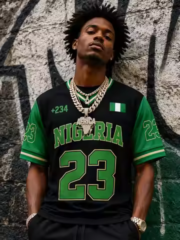 2026 summer Nigeria 3D printed retro street style T-shirt for both men and women, V-neck short sleev