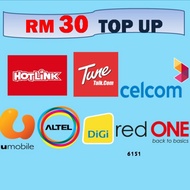 RM30 Instant Top Up Maxis/Celcom/Digi/Tunetalk/Umobile/Altel/Redone