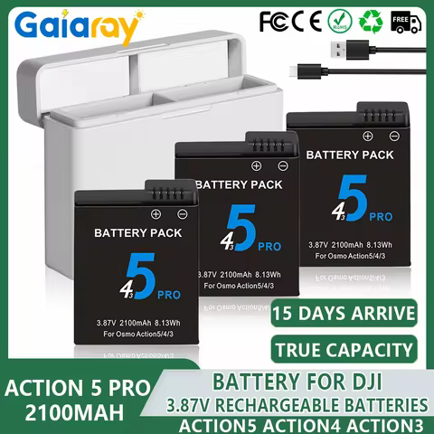 2100mAh Rechargeable Batteries for DJI Osmo Action 4 5 Pro Battery Action 3 Action 4 Camera Batterie