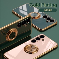 Gold Plating Samsung S23 FE Case S23 Ultra S23 Plus Casing Full Protect Camera Carrying Ring Holder 