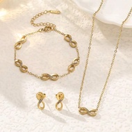 Stainless Steel Infinity Symbol Jewelry Set, Gold Necklace Bracelet Earrings 3 Pieces Set, 18K Gold