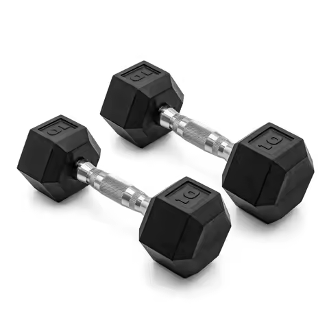 Barbell, 10lb Coated Rubber Hex Dumbbell, Pair