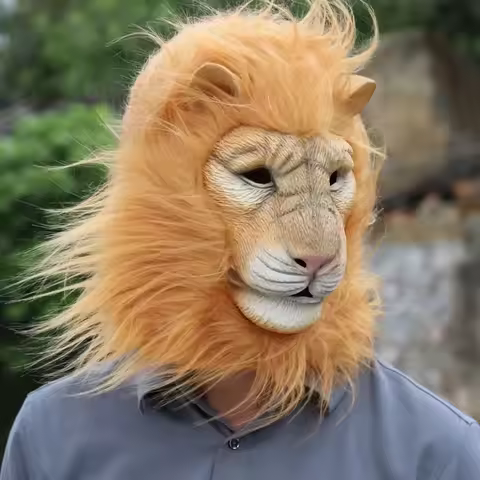 Adult Latex Lion Mask Soft Latex Funny Party Animal Masks Lion Hair Halloween Carnival Party Cosplay