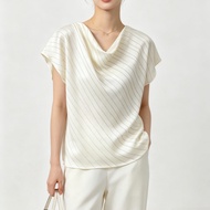 New arrivals 6910 mall quality women's causal striped blouse satin fabric