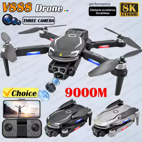 New V888 Brushless Drone 8K Professional HD Triple Camera Obstacle Avoidance No GPS Optical Flow Pos
