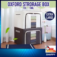 SHAPPY 72L / 100L OXFORD STORAGE BOX / FOLDABLE EXTRA LARGE CLOTH STORAGE CLOTH ORGANISER STEEL FRAM