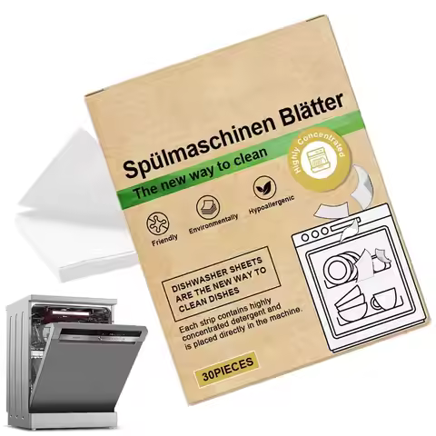 30pcs Eco-Friendly Dishwasher Detergent Sheets Natural Cleaning Strips Alternative To Gel Pods Table
