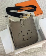 Hermes Mini Evelyne 16 Etoupe GHW Navy blue strap 大象灰金扣 深藍色 肩帶 stamp W 迷你 伊芙琳 斜咩袋 gold hardware ～pic