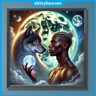 DIY Black Man & Wolf Canvas Oil Painting Number Painting on Canvas 15.75x15.75inch Without Frame for