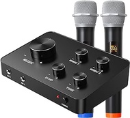 Portable Karaoke Microphone Mixer System Set, with Dual UHF Wireless Mic, HDMI &amp; AUX In/Out for Karaoke, Home Theater, Amplifier, Speaker