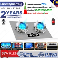 CHRIS OPAICN Timing Gas Stove Stainless Steel Gas Hob 2 Burner Desktop Embedded Liquefied Gas Cooker