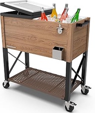 Permasteel 80-Qt Oak Wood Style Patio Cooler with Wicker Bottom