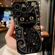Minimalist Black TPU Cat Elements Fashion Phone Case 1pc Artistic Gold And Grey Floral Minimalist Ca