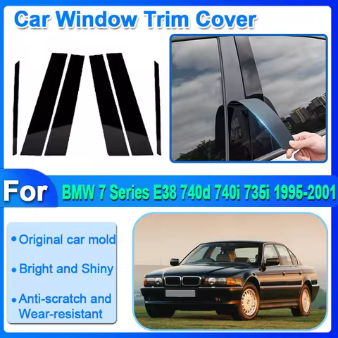 6x Car Window Trim Cover For BMW 7 Series E38 740d 740i 735i 1995-2001 Black Silver Carbon Fiber B C