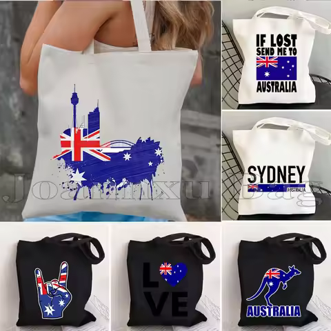 Sydney Skyline Arms of Australia Flag Map Canvas Tote Bag Adelaide Cute Kangaroo Koalas Wombat Austr