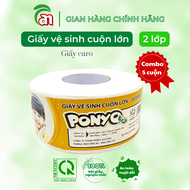 Combo 5 cuộn Giấy vệ sinh cuộn lớn chất lượng cao PONYO JB500 2 lớp hoạ tiết caro 500g - Thiên An Na