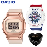 Original Baby G Men Women Sport Watch Couple Set BA110 GMS5600 Japan Quartz 200M Water Resistant Shockproof Waterproof World Time LED Auto Light Women Girl Boy Sports Wrist Watches 4 Years Official Store Warranty BA-110TR-7A GM-S5600PG-4