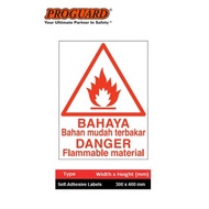 "Danger Flammable Material" Bahaya Chemical Hazardous Sticker Label Safety Sign Indoor Outdoor Signa