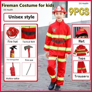☩ ◵ ☬ Fireman Costume for Kids Boys Firefighter Career Uniform Work Cosplay Role Play Girl Suit Clo