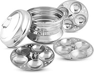 Stainless Steel Traditional Idly Panai/Steamer/Maker with 3 Deep Idly Plates Steams (13 Idlies), (Si