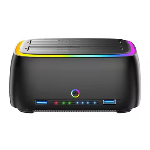 X49A-Dual-Bay RGB Hard Drive Station HDD/SSD Docking HUB/TF/SD USB3.0 To SATA Type-C For 2.5/3.5 Inc