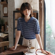 針織條紋短袖POLO衫|針織衫|兩色|春款|Sora-2073